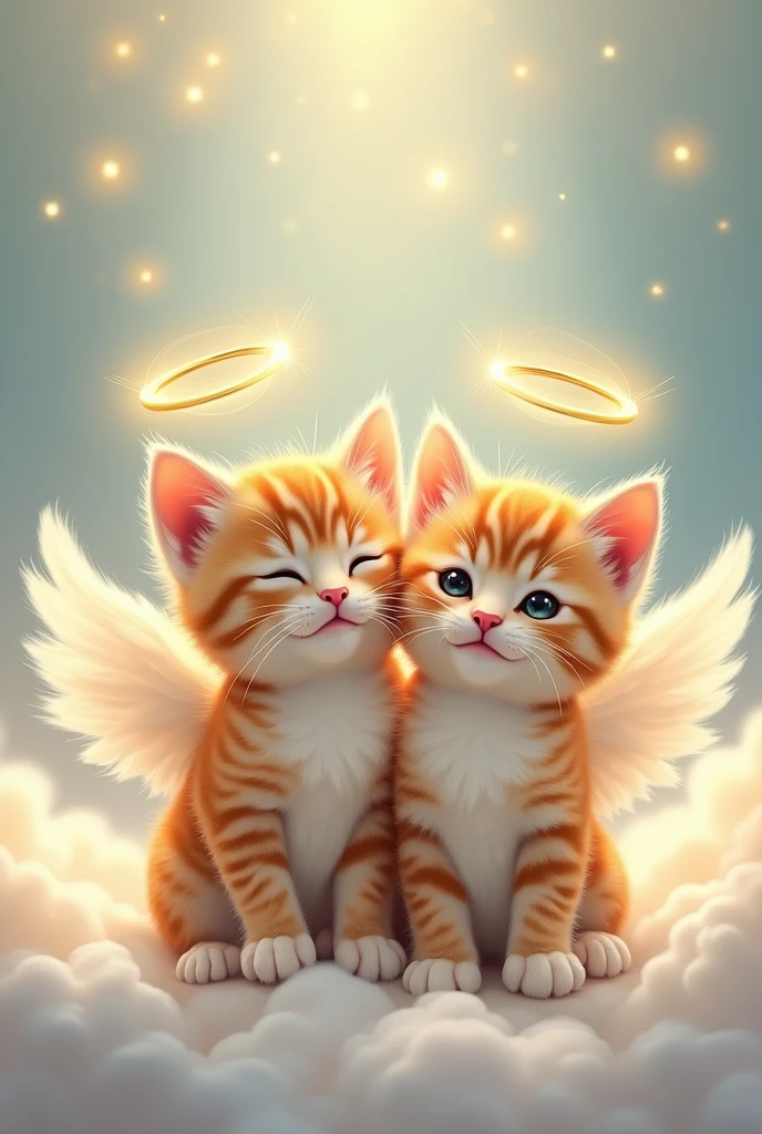 2 smiling angelic striped kitten with halo