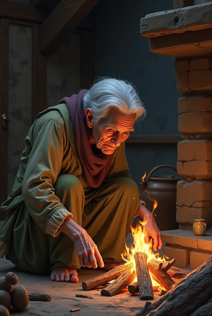 old woman burning