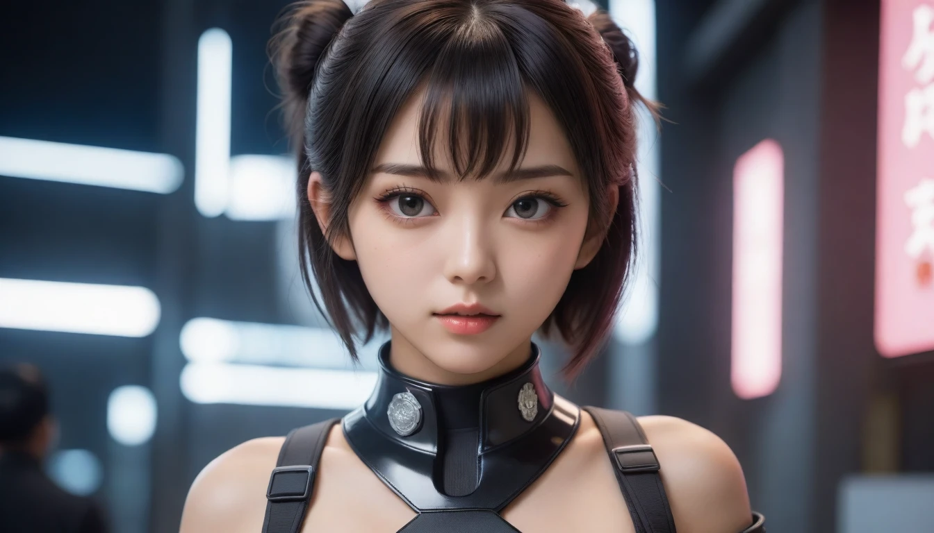 8k, Ultra-high resolution, Highest quality, masterpiece, 三分割法によるphotograph,Surreal, photograph, 1 , (:1.3), cute, cute顔, 細部までBeautiful Eyes, 細かくdetailedに,masterpiece,One Girl:1.2,Japanese women,Policewoman,upper body,glaring,Black short hair,Space buns,ID photo,(Police officer of the future:1.3),cyber punk,Future City,white collar,((Fusion of humans and androids)),((Fusion of humans and androids))(Beautiful attention to detail),Subtle details, detailedな顔,anger,Attractive eyes,(ポートレートphotograph:1.4),(Photorealistic images:1.4),Fantasy art,(Beautiful Face:1.4),美しくAttractive eyes、Beautiful Eyes,Silver residue,(Tight waist:1.4)、(Beautiful with perfect body proportions:1.4),Pink Lips,profile,(((Ideal body type))),A-cup small breasts :2,、Portraiture:2、Perfect Anatomy、鮮明なdetailed、detailed,Fashion magazine cover,Thin lips,完璧でBeautiful Face ,完璧でcute顔, Skin with attention to detail, Perfect limbs、Narrow waist,Surreal,Light and shadow,spotlight