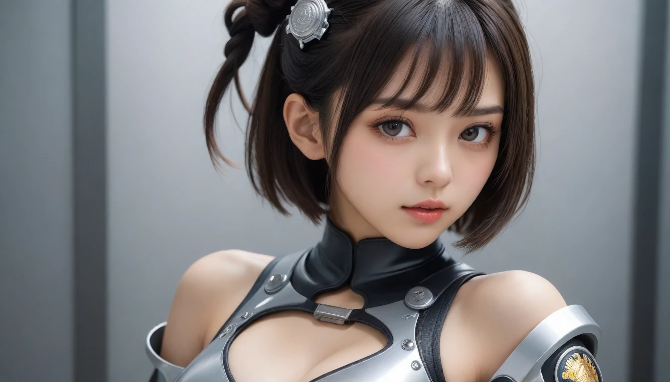 8k, Ultra-high resolution, Highest quality, masterpiece, 三分割法によるphotograph,Surreal, photograph, 1 , (:1.3), cute, cute顔, 細部までBeautiful Eyes, 細かくdetailedに,masterpiece,One Girl:1.2,Japanese women,Policewoman,upper body,glaring,Black short hair,Space buns,ID photo,(Police officer of the future:1.3),cyber punk,Future City,white collar,((Fusion of humans and androids)),((Fusion of humans and androids))(Beautiful attention to detail),Subtle details, detailedな顔,anger,Attractive eyes,(ポートレートphotograph:1.4),(Photorealistic images:1.4),Fantasy art,(Beautiful Face:1.4),美しくAttractive eyes、Beautiful Eyes,Silver residue,(Tight waist:1.4)、(Beautiful with perfect body proportions:1.4),Pink Lips,profile,(((Ideal body type))),A-cup small breasts :2,、Portraiture:2、Perfect Anatomy、鮮明なdetailed、detailed,Fashion magazine cover,Thin lips,完璧でBeautiful Face ,完璧でcute顔, Skin with attention to detail, Perfect limbs、Narrow waist,Surreal,Light and shadow,spotlight