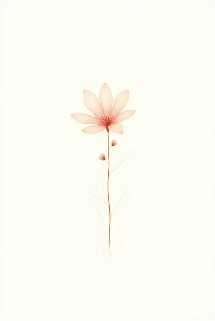 Create a flower with a subtle and minimalist design, warm colors and can be in pink tones, WITH WHITE BACKGROUND