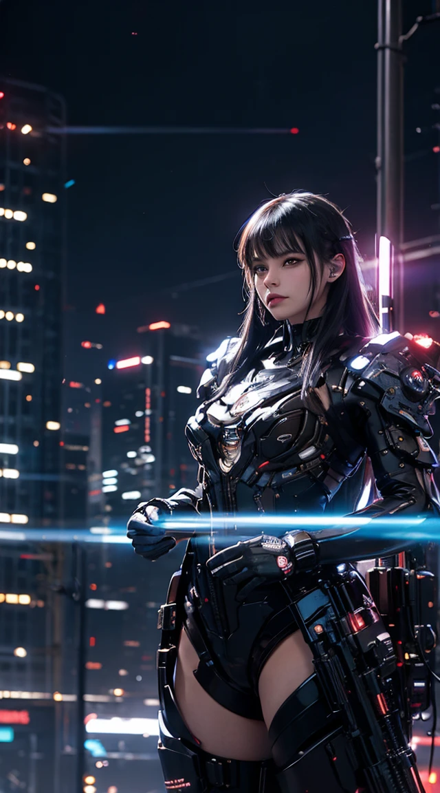 Neon-lit cyberpunk city