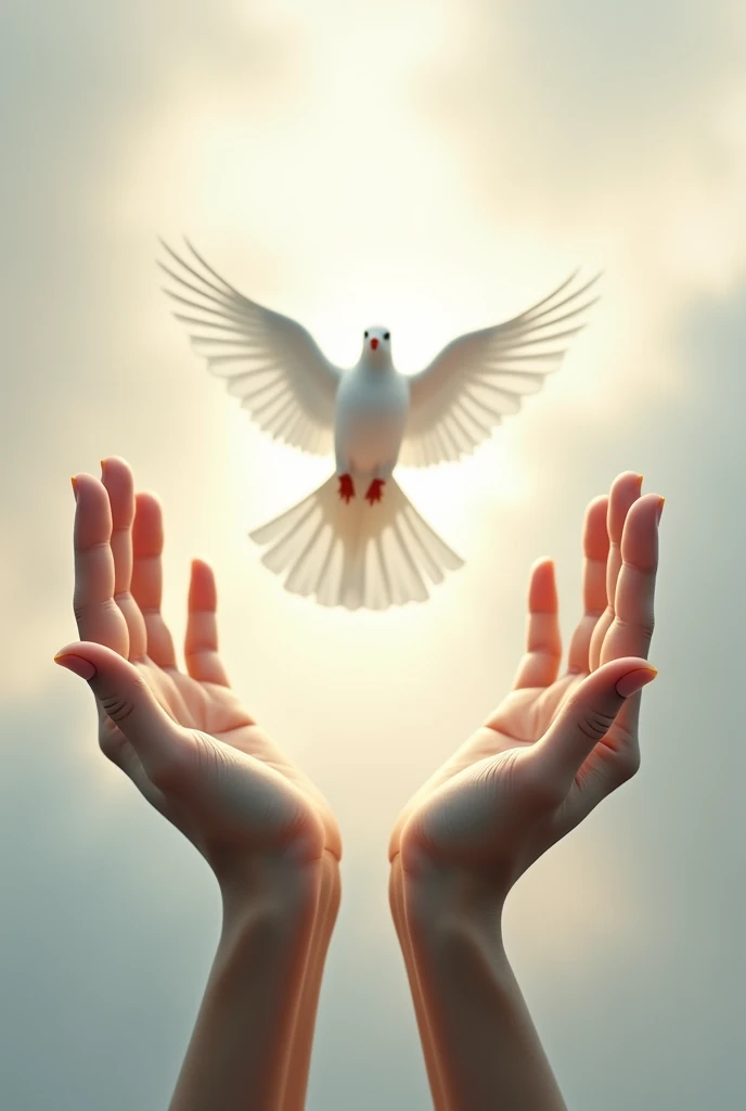 hands up and a white dove flying in the middle