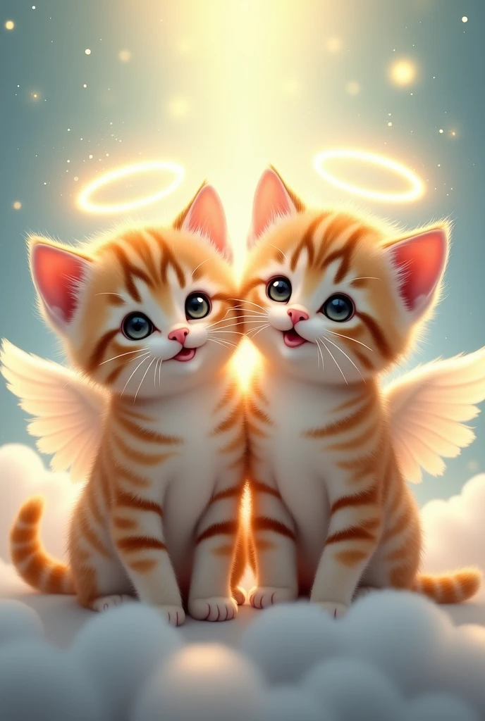 2 smiling angelic striped kitten with halo


