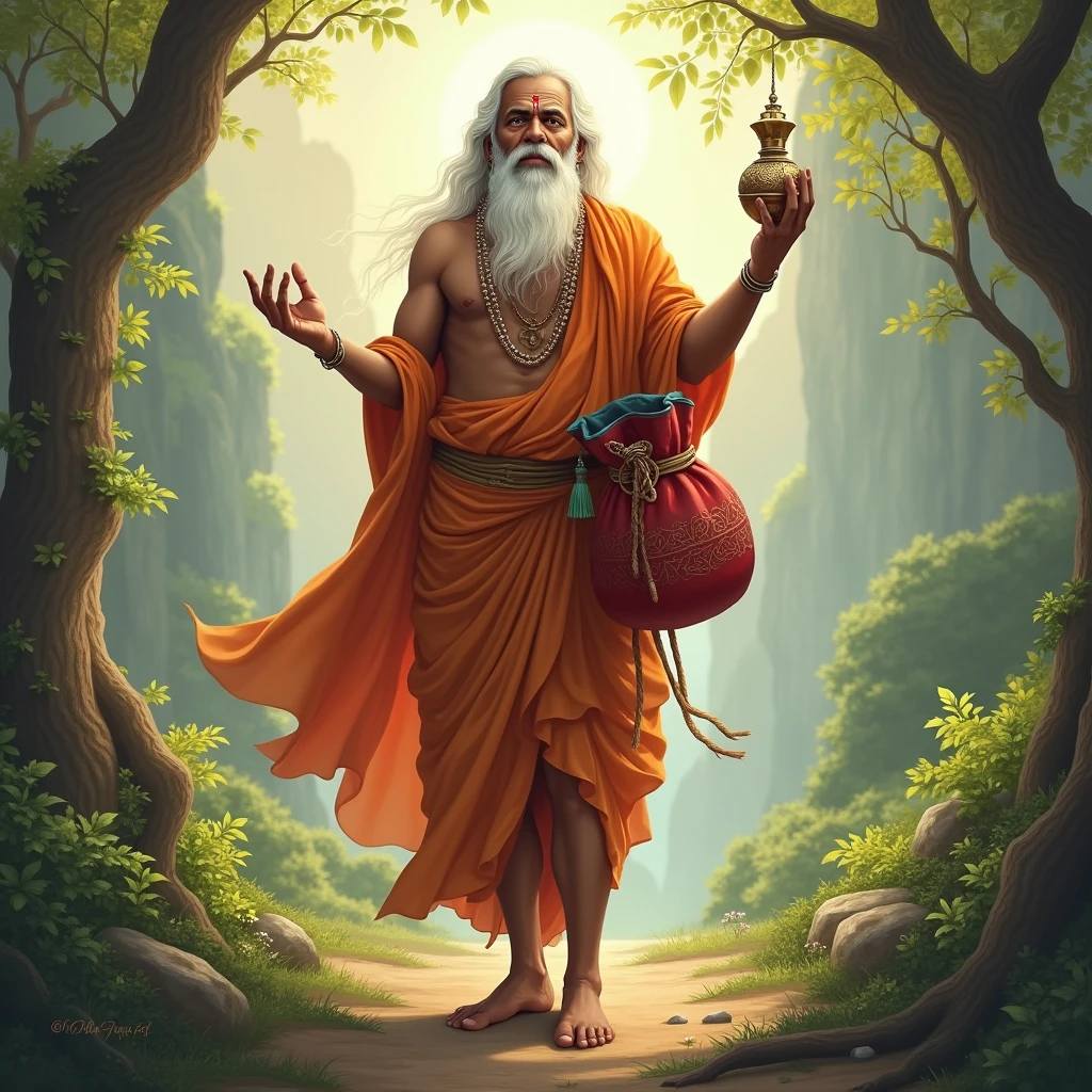 A great Hindu sage, who has a kamandal in one hand and a red bag in the other. Sange written the ved and shlok