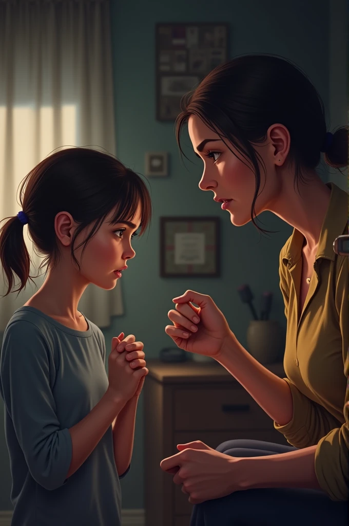 A daughter being scold by her mother