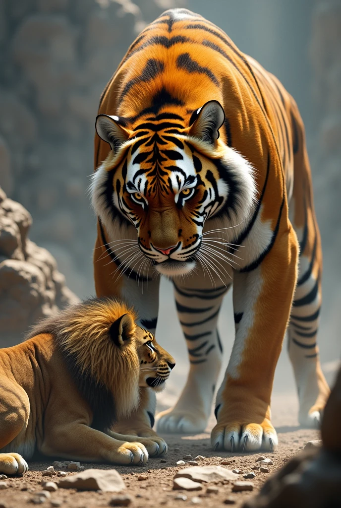 Tiger down lion up