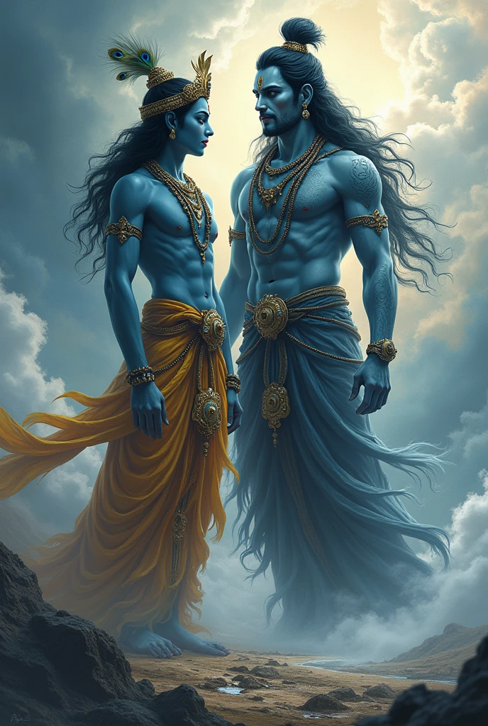 Create an image of the lord Krishna and Lord Mahadev together.