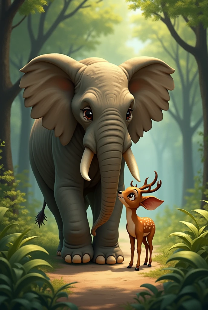 How did the elephant help the little deer return to its mother?