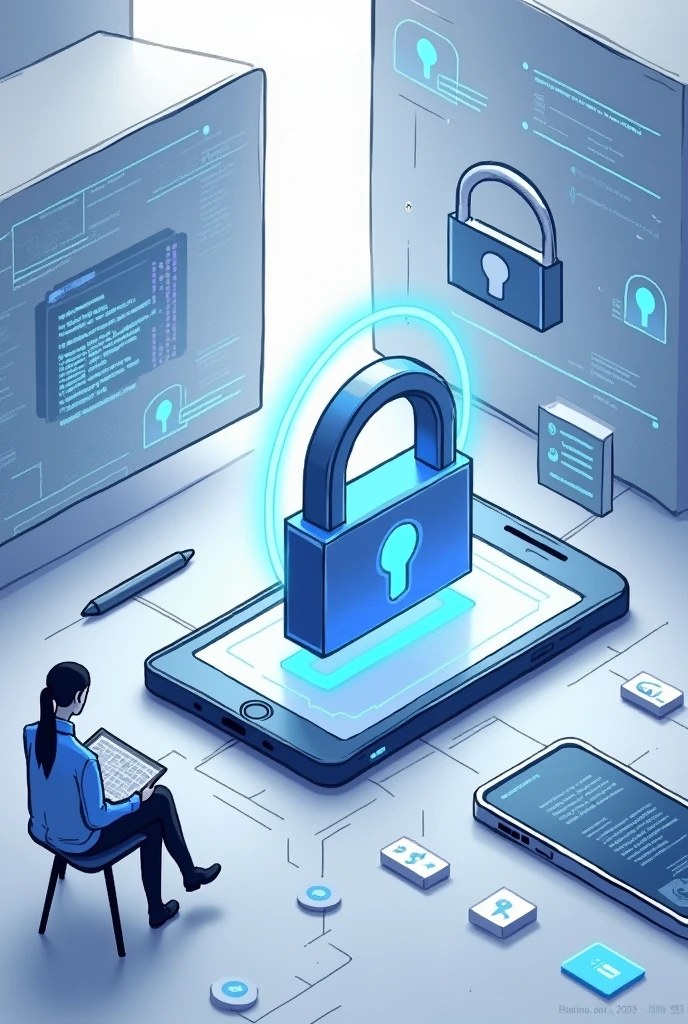 Drawing about digital security that has to do with a phone or computer easy