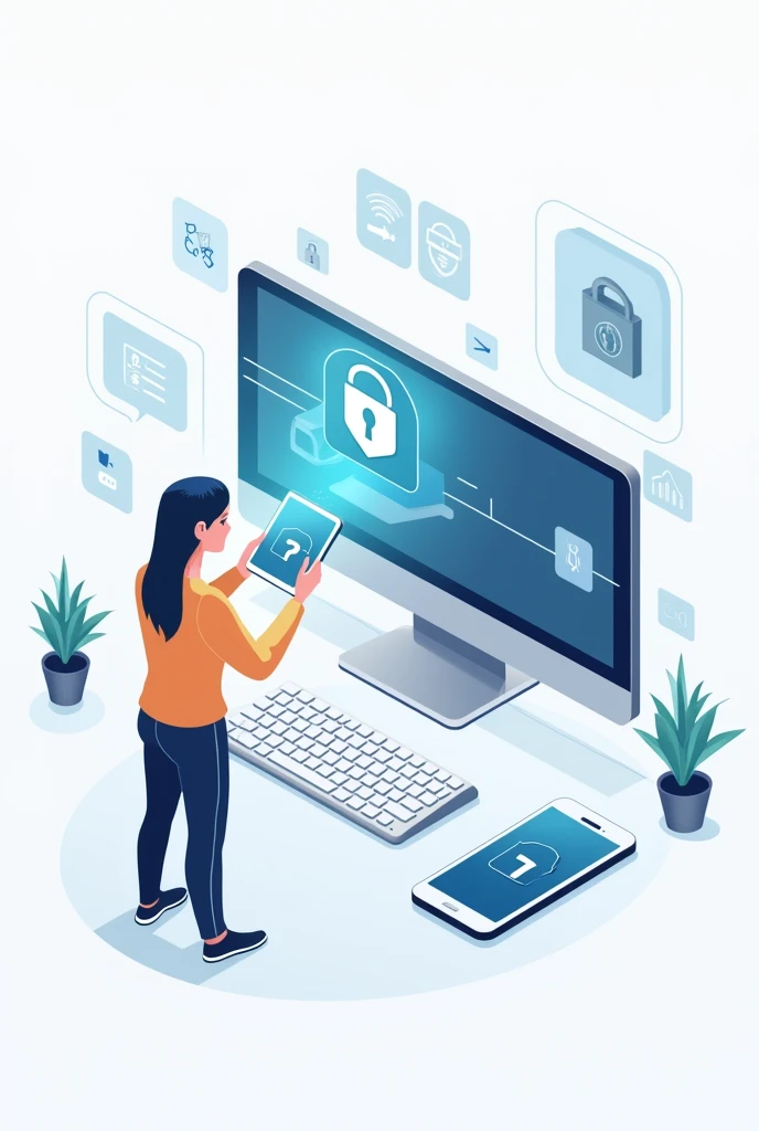 Drawing about digital security that has to do with a phone and computer easy