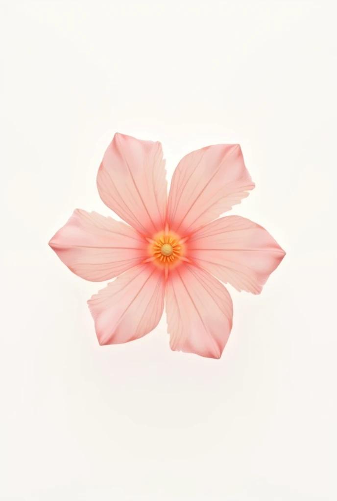 Create a flower with a subtle and minimalist design, warm colors and can be in pink tones, WITH WHITE BACKGROUND, make it without stem, that is open and seen from above