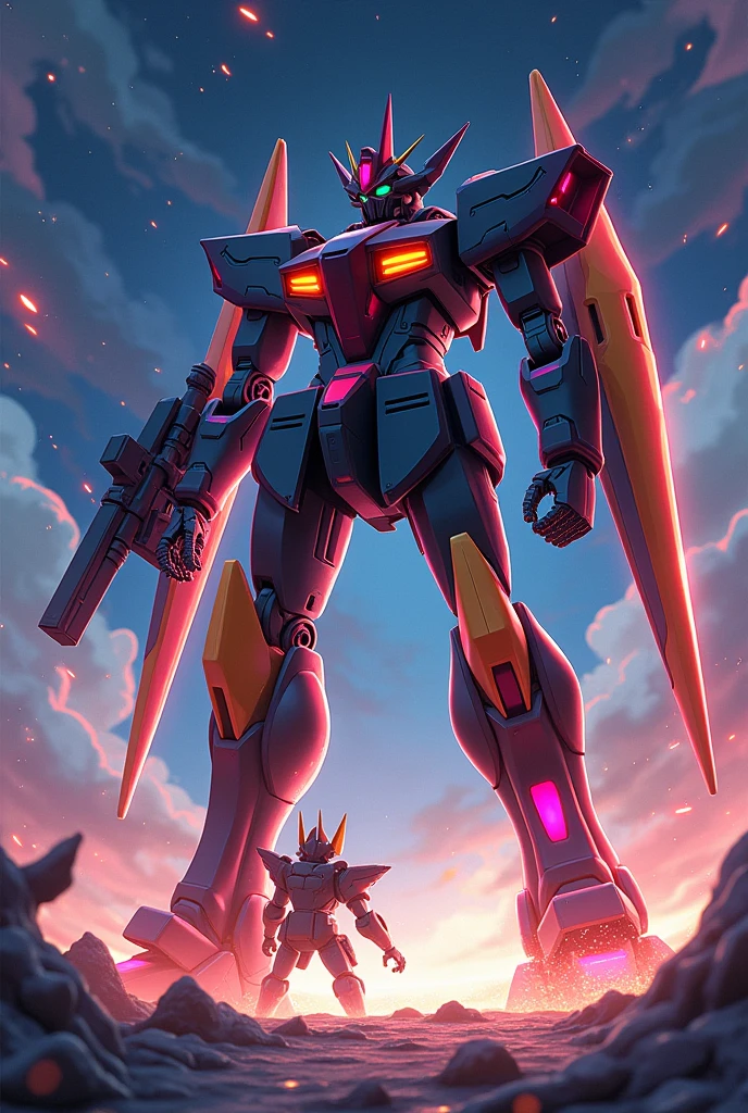 Black, Light Red, Yellow Pink Red, anime, Giant Robot, fluid, Junmin, Beast, Beast, Fighting, heroic, Thin legs, Super robot full body image, Fighting with the enemy, Simple Background,universe,