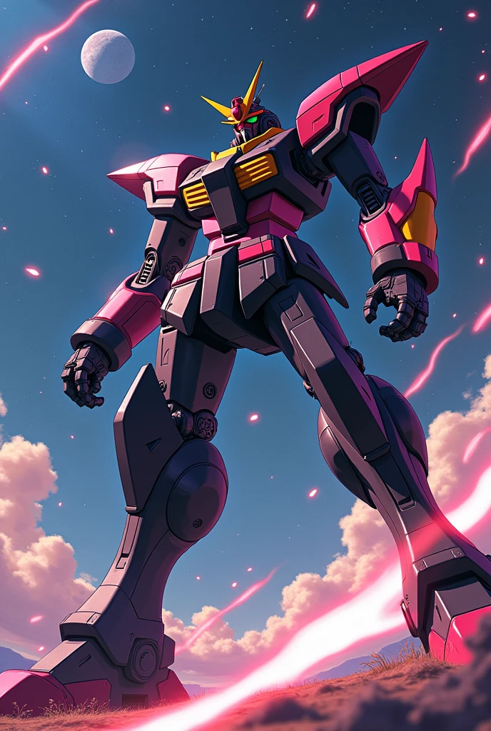 Black, Light Red, Yellow Pink Red, anime, Giant Robot, fluid, Junmin, Beast, Beast, Fighting, heroic, Thin legs, Super robot full body image, Fighting with the enemy, Simple Background,universe,