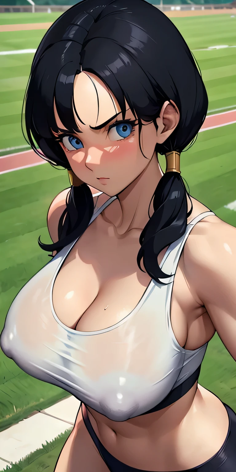 1 Female,High definition,high resolution,Ultra-realistic,8K, videl2, solo, blue eyes, black hair, twintails,European,sexy,Upper body close-up,Photographed from the front,Dynamic Angles,private teacher,A little sheer underwear,Red underwear,blush, huge , nipples ,show , Sports bra, micro sports bra, erect nipples , Open breast sports bra , Point of view from above, White Loose blouse, loose blouse , full breasts