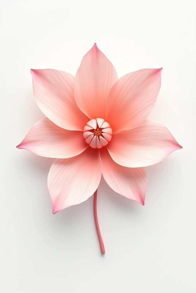 Create a flower with a subtle and minimalist design, warm colors and can be in pink tones, WITH WHITE BACKGROUND, make it without stem, that is open and seen from above