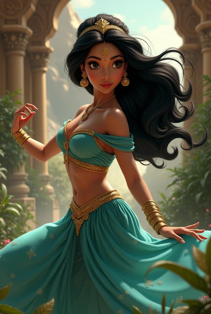 Stunning Princess Jasmine, photo in 8k, in action, cinematic.