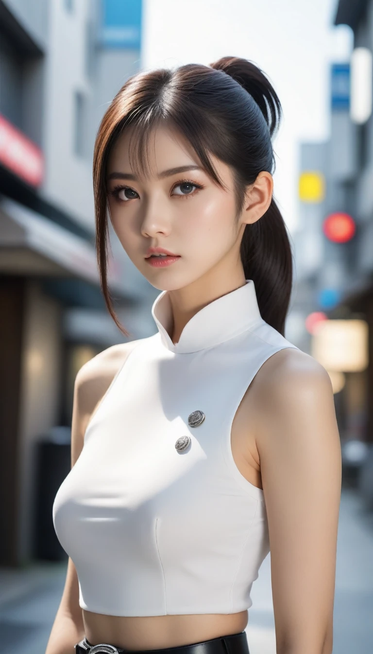 8k, Ultra-high resolution, Highest quality, masterpiece, 三分割法によるphotograph,Surreal, photograph, 1 , (:1.3), cute, cute顔, 細部までBeautiful Eyes, 細かくdetailedに,masterpiece,One Girl:1.2,Japanese women,Policewoman,upper body,glaring,Black short hair,Ponytail,ID photo,(Police officer of the future:1.3),cyber punk,Future City,white collar,((Fusion of humans and androids))(Beautiful attention to detail),Subtle details, detailedな顔,anger,Attractive eyes,(ポートレートphotograph:1.4),(Photorealistic images:1.4),Fantasy art,(Beautiful Face:1.4),美しくAttractive eyes、Beautiful Eyes,Silver residue,(Tight waist:1.4)、(Beautiful with perfect body proportions:1.4),Pink Lips,profile,(((Ideal body type))),A-cup small breasts :2,、Portraiture:2、Perfect Anatomy、鮮明なdetailed、detailed,Fashion magazine cover,Thin lips,完璧でBeautiful Face ,完璧でcute顔, Skin with attention to detail, Perfect limbs、Narrow waist,Surreal,Light and shadow,spotlight