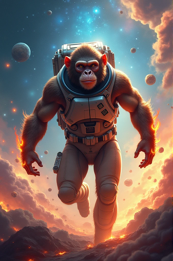 Strong astronaut monkey with flames