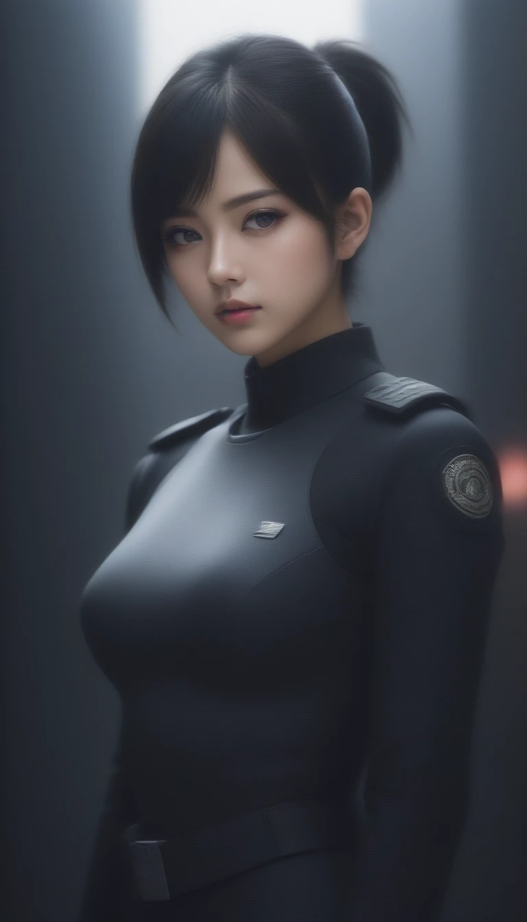 8k, Ultra-high resolution, Highest quality, masterpiece, 三分割法によるphotograph,Surreal, photograph, 1 , (:1.3), cute, cute顔, 細部までBeautiful Eyes, 細かくdetailedに,masterpiece,One Girl:1.2,Japanese women,Policewoman,upper body,glaring,Black short hair,Ponytail,ID photo,(Police officer of the future:1.3),cyber punk,Future City,white collar,((Fusion of humans and androids))(Beautiful attention to detail),Subtle details, detailedな顔,anger,Attractive eyes,(ポートレートphotograph:1.4),(Photorealistic images:1.4),Fantasy art,(Beautiful Face:1.4),美しくAttractive eyes、Beautiful Eyes,Silver residue,(Tight waist:1.4)、(Beautiful with perfect body proportions:1.4),Pink Lips,profile,(((Ideal body type))),A-cup small breasts :2,、Portraiture:2、Perfect Anatomy、鮮明なdetailed、detailed,Fashion magazine cover,Thin lips,完璧でBeautiful Face ,完璧でcute顔, Skin with attention to detail, Perfect limbs、Narrow waist,Surreal,Light and shadow,spotlight