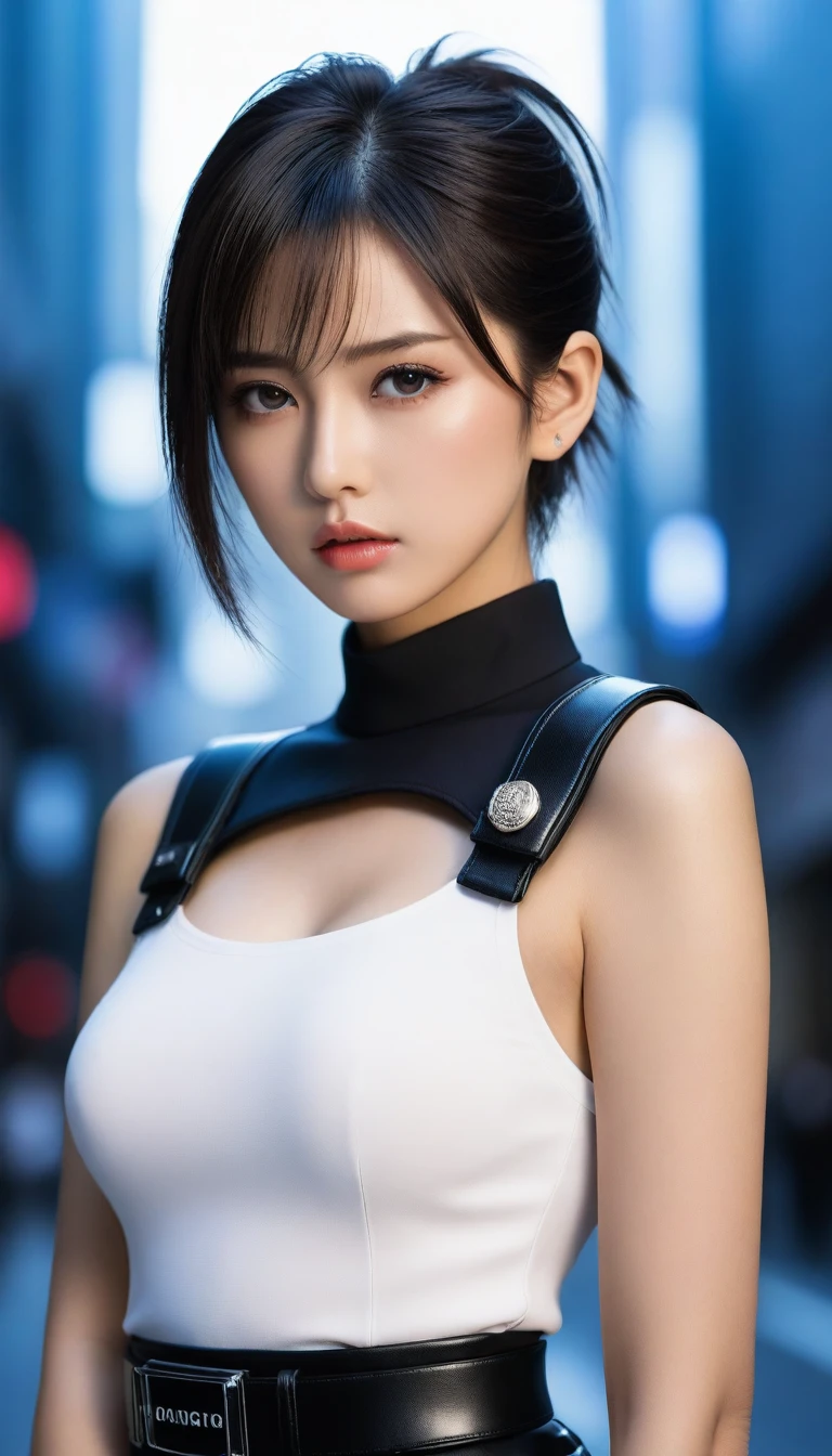8k, Ultra-high resolution, Highest quality, masterpiece, 三分割法によるphotograph,Surreal, photograph, 1 , (:1.3), cute, cute顔, 細部までBeautiful Eyes, 細かくdetailedに,masterpiece,One Girl:1.2,Japanese women,Policewoman,upper body,glaring,Black short hair,Ponytail,ID photo,(Police officer of the future:1.3),cyber punk,Future City,white collar,((Fusion of humans and androids))(Beautiful attention to detail),Subtle details, detailedな顔,anger,Attractive eyes,(ポートレートphotograph:1.4),(Photorealistic images:1.4),Fantasy art,(Beautiful Face:1.4),美しくAttractive eyes、Beautiful Eyes,Silver residue,(Tight waist:1.4)、(Beautiful with perfect body proportions:1.4),Pink Lips,profile,(((Ideal body type))),A-cup small breasts :2,、Portraiture:2、Perfect ???????、鮮明なdetailed、detailed,Fashion magazine cover,Thin lips,完璧でBeautiful Face ,完璧でcute顔, Skin with attention to detail, Perfect limbs、Narrow waist,Surreal,Light and shadow,spotlight