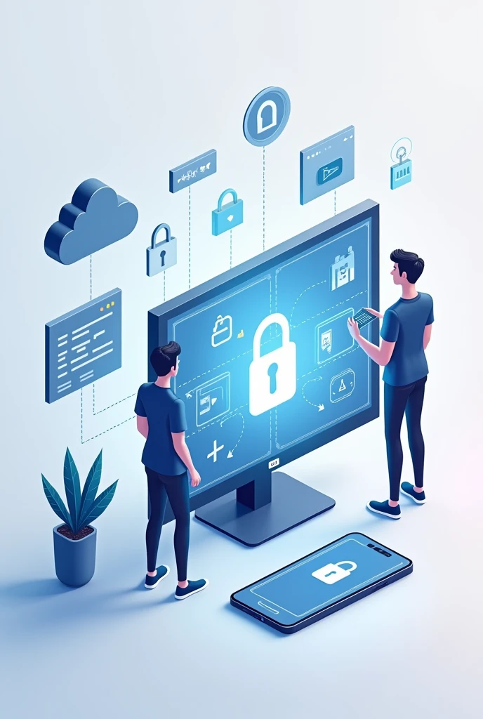 Drawing about digital security that has to do with a phone and computer easy
