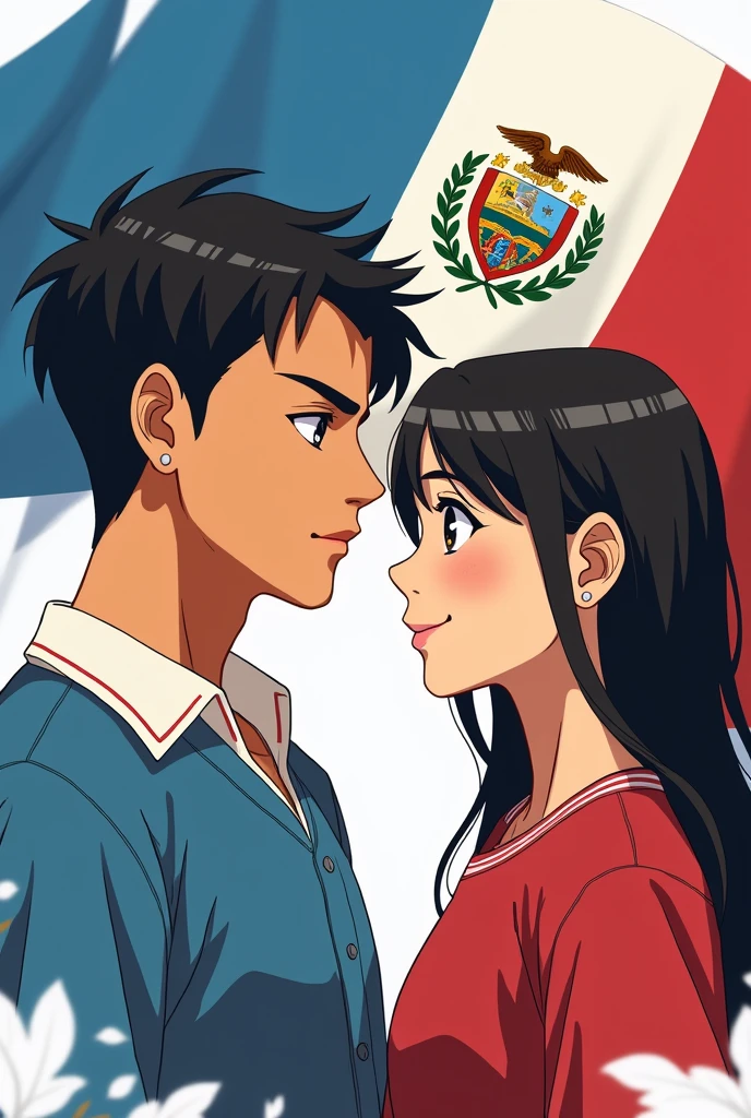 GUATEMALAN MAN AND ECUATORIAN GIRL WITH FLAGS as a anime charactEr for a profile picture