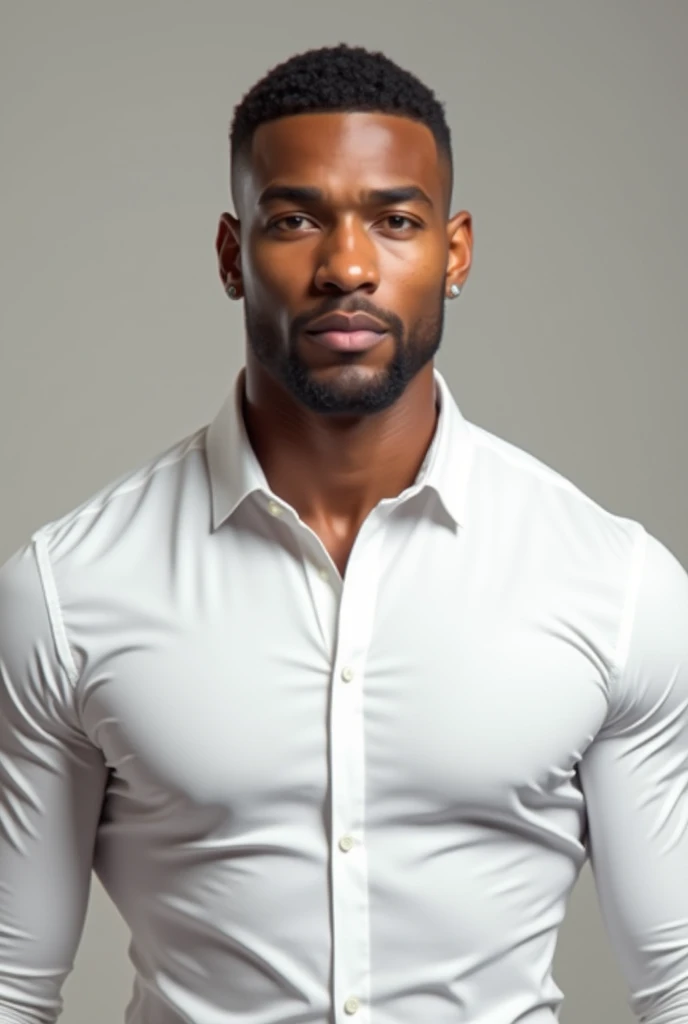 Light brown face, muscular man in white shirt