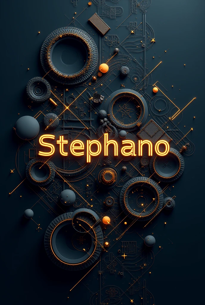 Design a striking and modern name tag for 'STEPHANO' with a creative mathematical theme. Use bold, dynamic typography for the name, with sharp angles or curves reminiscent of mathematical symbols like integrals, pi, or geometric figures. Surround the name with abstract, flowing designs inspired by fractals or golden ratios, blending clean lines with more intricate patterns. Incorporate subtle, glowing accents and shading to give it a sleek, futuristic aesthetic. The overall vibe should be innovative, eye-catching, and sophisticated