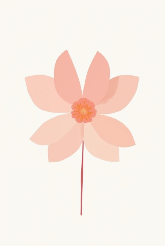 Create a flower with a subtle and minimalist design, warm colors and can be in pink tones, WITH WHITE BACKGROUND, make it without stem, that is open and seen from above, that has a design similar to a sakura or lotus flower and is not realistic, just cartoon