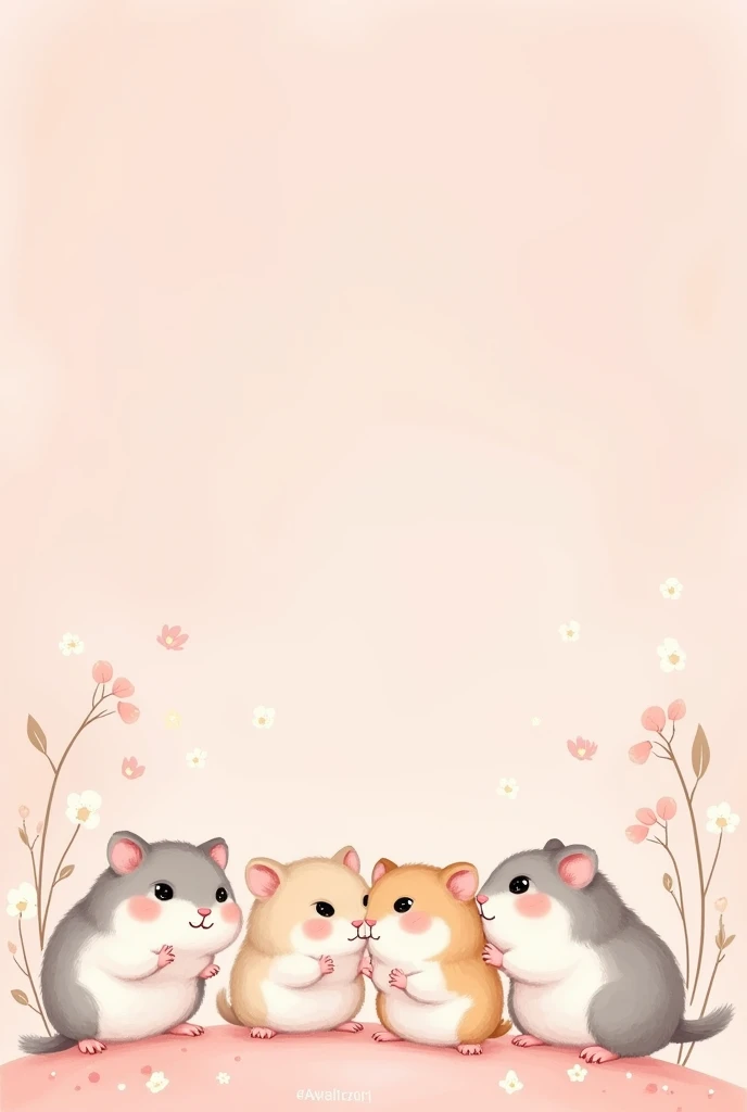 kawaii wallpaper drawing tiny hamsters baby pink background