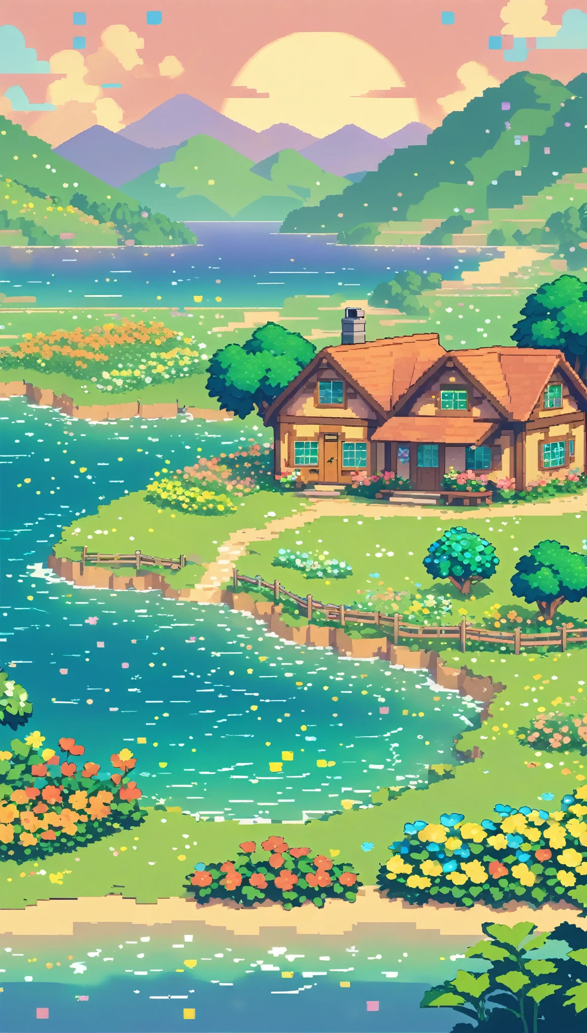 ultrawide landscape lofi stardew valley pixel star valley kawaii cottagecore, No people, Sea