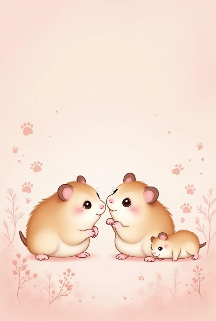kawaii wallpaper drawing tiny hamsters baby pink background