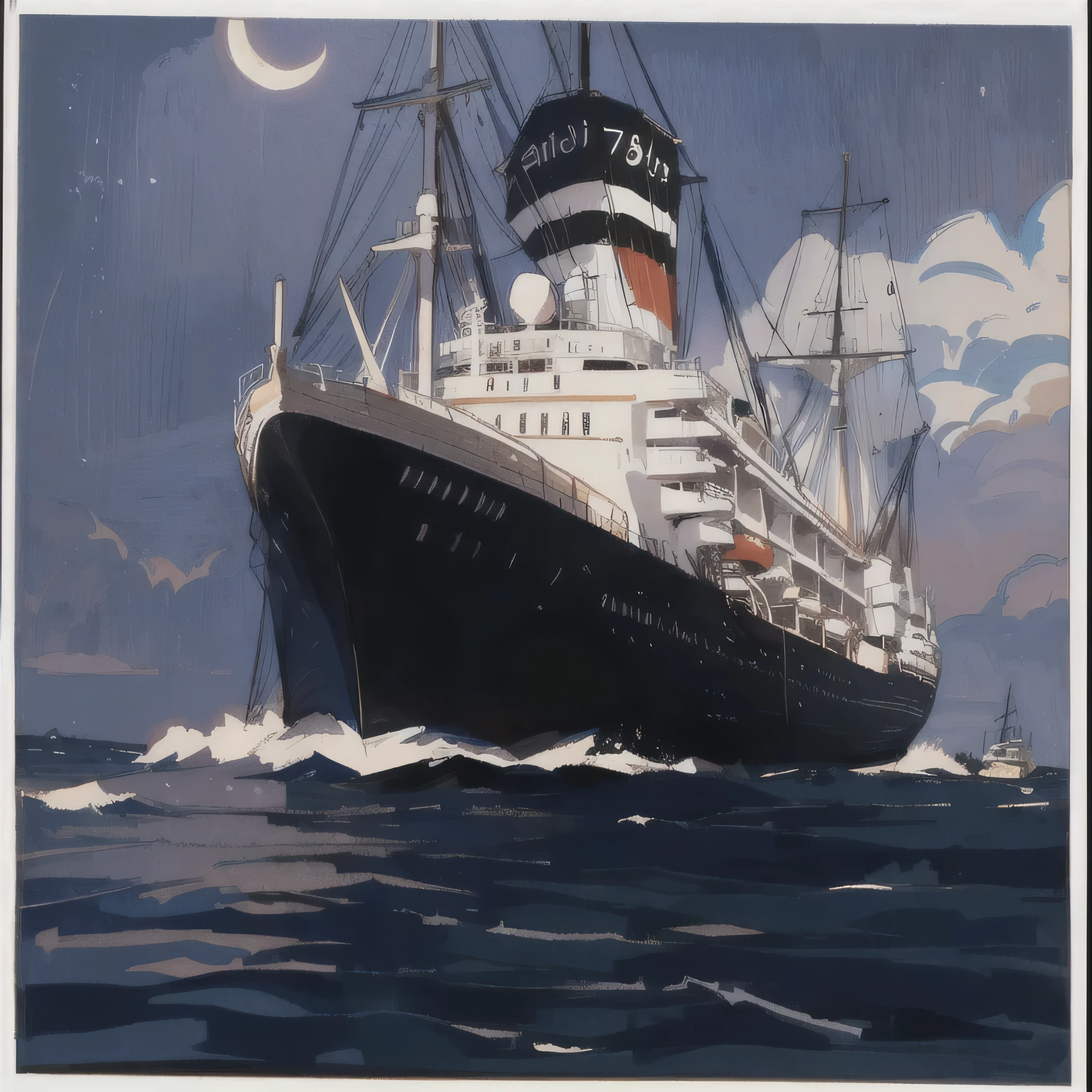 
ship in cartoon style, in drawing style.