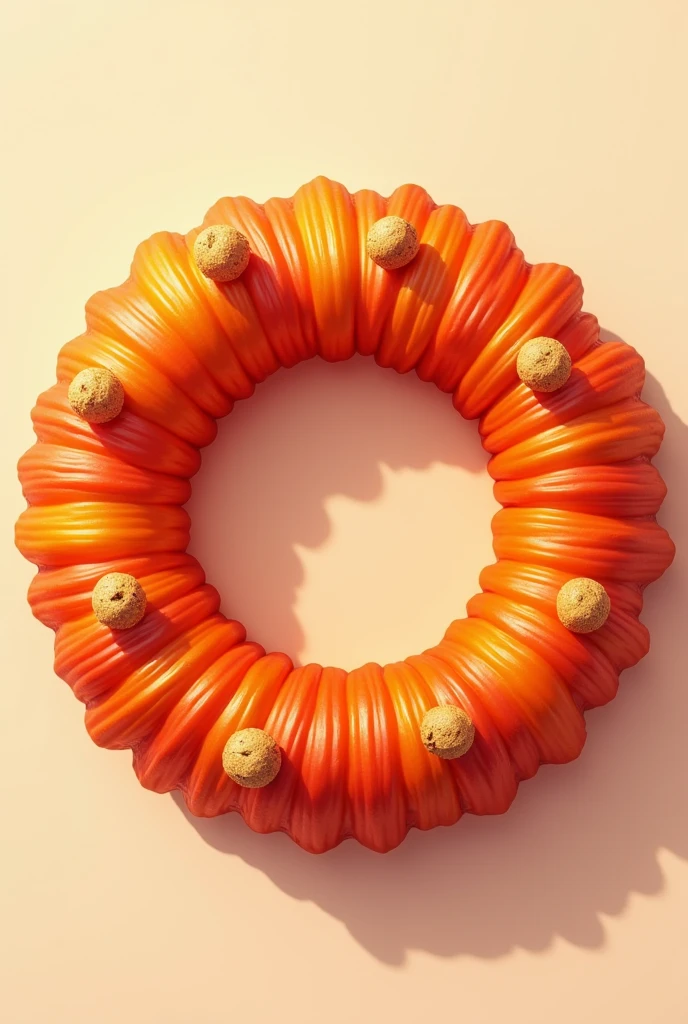 an animated image of the tamarind fruit in the shape of a circle, topped with Tajín and chamoy