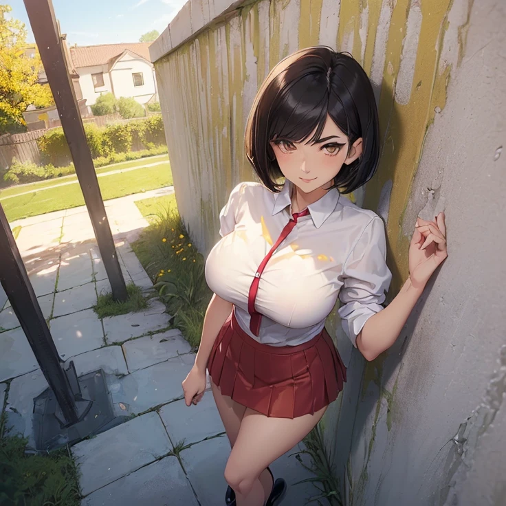 (Masterpiece), (High Resolution), (Best Quality), (Anatomically Correct), (High Details), (HD), (High Quality), (character solo, alone), (fantasy), (anime style)
{{(1character:50 years old lady milf:((black shoulder-length hair bob-cut),(pale skin),(brown eyes),(sharp nose),(black thick eyebrows),(very thin lips),(nice feminine body),(beautiful body),(beautiful hips,big breasts),(beautiful legs),(beautiful arms),(delicated featurs),(beauty and feminity),(sweet demeanor,(motherly personality)),((white shirt),(red office skirt),pink pantyhoses),(black heeled shoes),((sweet expression and sweet smile),(cheerful pose),(standing patient and calm)),((stadium backyard), (sunny day),(light-blue sky),(simple background),(yellow backyard's walls),(spring season),(very few people there)))}}