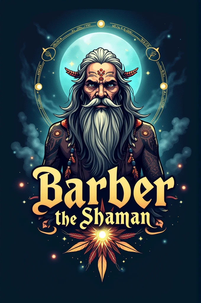 Create me a logo that says barber the shaman