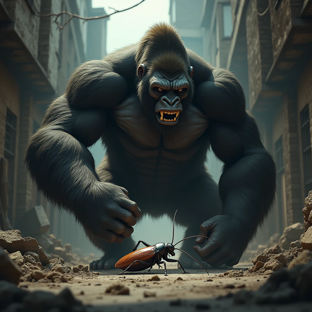 Gorilla smashes cockroach