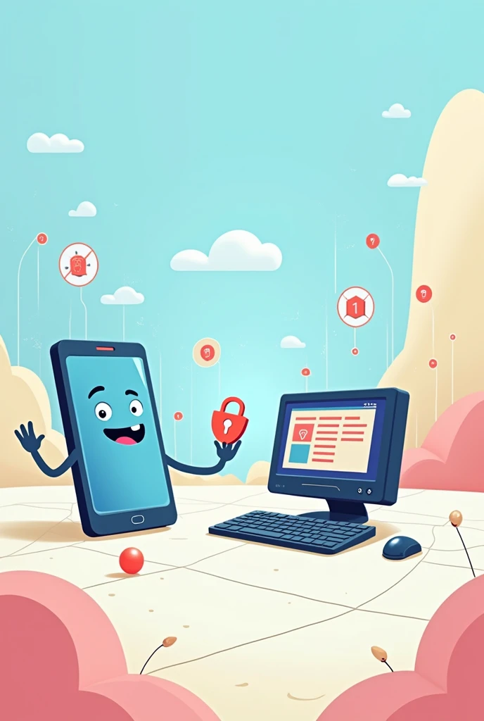 Easy animated drawing about digital security involving a phone and computer