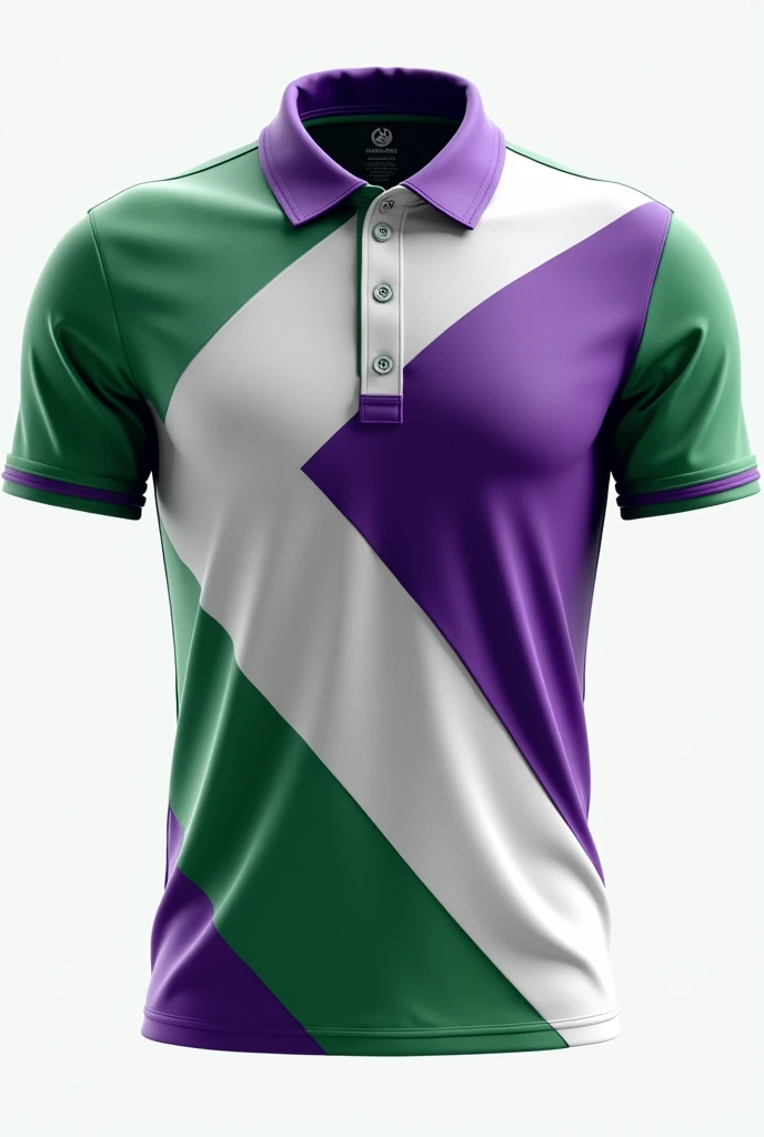 Create a sports polo shirt with the colors green, white and violet