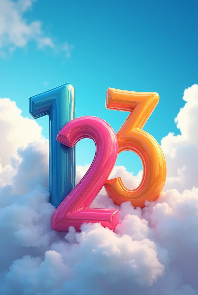 Image with numbers 1, 2 ,3 with the writings below, let's go Portuguese language, with sky background image