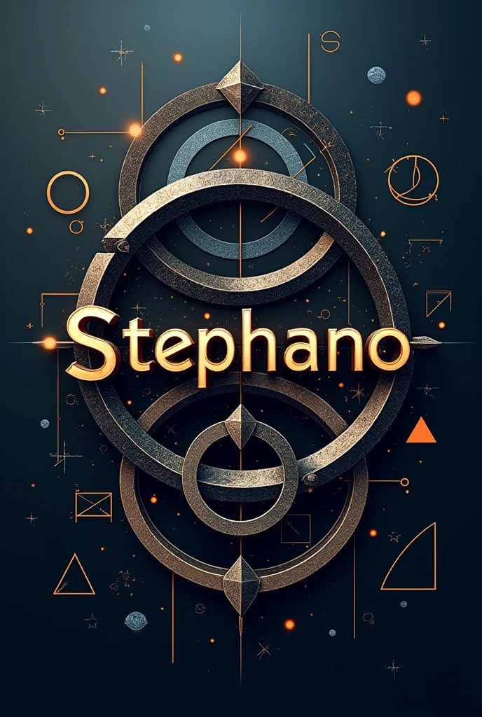 Design a striking and modern name tag for 'STEPHANO' with a creative mathematical theme. Use bold, dynamic typography for the name, with sharp angles or curves reminiscent of mathematical symbols like integrals, pi, or geometric figures. Surround the name with abstract, flowing designs inspired by fractals or golden ratios, blending clean lines with more intricate patterns. Incorporate subtle, glowing accents and shading to give it a sleek, futuristic aesthetic. The overall vibe should be innovative, eye-catching, and sophisticated