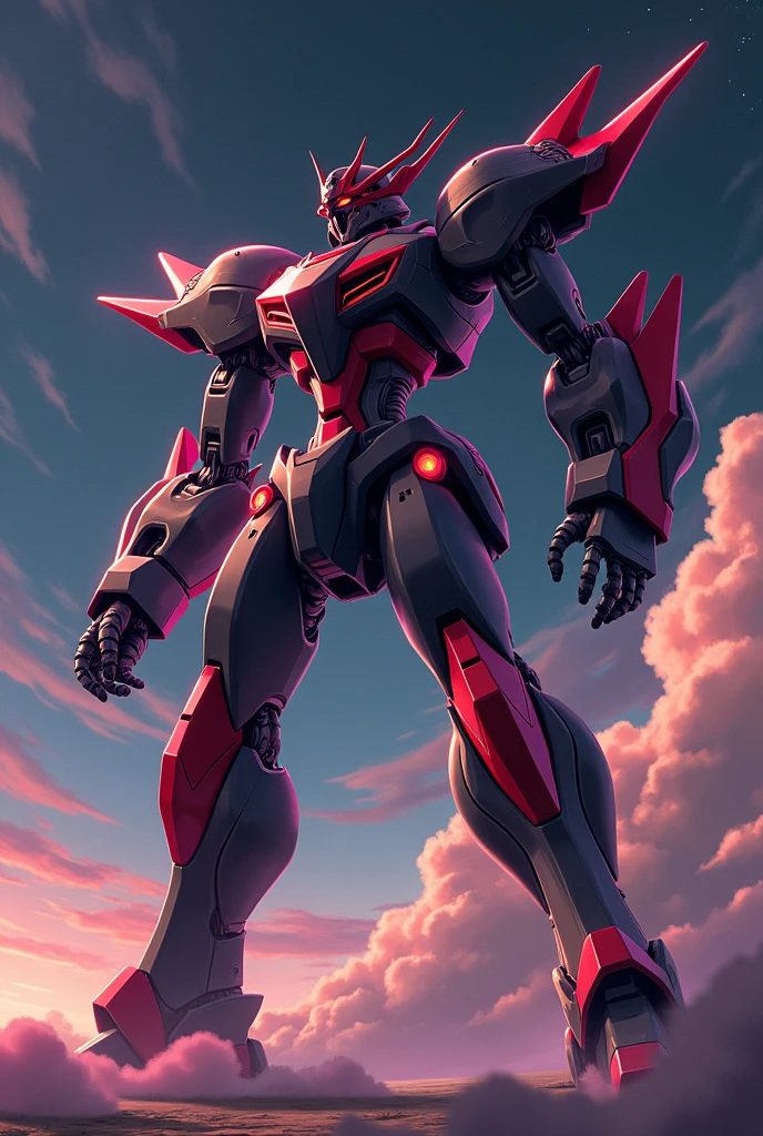 Black, Light red, Pink Red, anime, Giant Robot, Curved, fluid, Junmin, Beast, Fighting, heroic, Thin legs, Super robot full body image, Fighting with the enemy, Simple Background,universe,