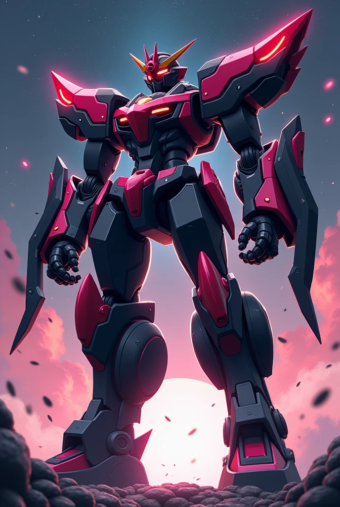 Black, Light red, Pink Red, anime, Giant Robot, Curved, fluid, Junmin, Beast, Fighting, heroic, Thin legs, Super robot full body image, Fighting with the enemy, Simple Background,universe, 