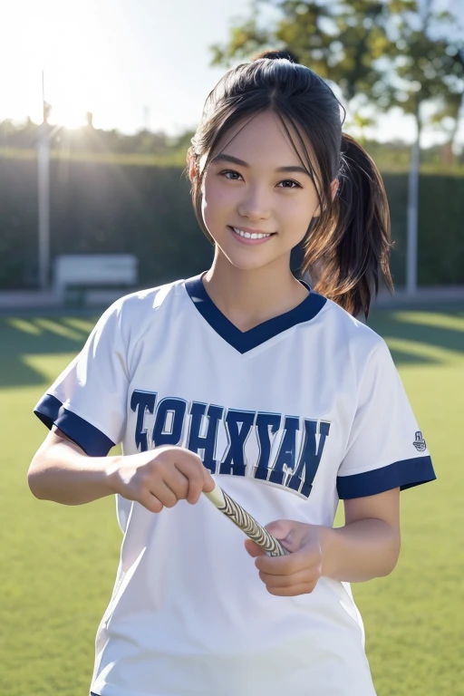 (8k, RAW photo, best quality, masterpiece), (photorealistic), outstanding details, ultra-high resolution, anatomically correct, textured skin, (Extremely precise and accurate anatomy),
Ultra Detailed Face, Detailed Eyes, 

(Cute Japanese girl), 
Lacrosse player, tanned skin, smiling face, holding Lacrosse stick, Running, Ponytail, Field lacrosse, 
Medium Breast, 

(backlighting), 
reflection light, 
atmospheric perspective, depth of field, 
(dramatic lighting), cinematic lighting, 