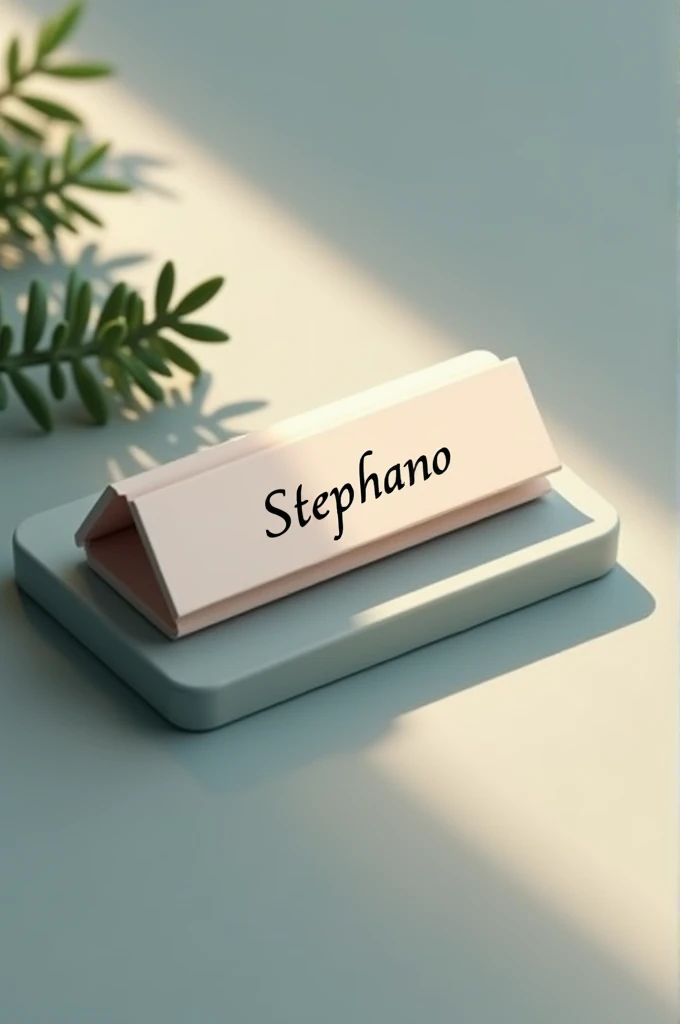 Create a sleek and minimalist name tag for 'STEPHANO' with a soft and elegant style. Use clean, modern typography with smooth edges. Incorporate subtle gradients or soft colors for a refined, professional look. The design should be simple but beautiful, with just enough detail to stand out without overwhelming the viewer. Focus on balance and harmony in the layout, ensuring that the name is the focal point in a calm and approachable style