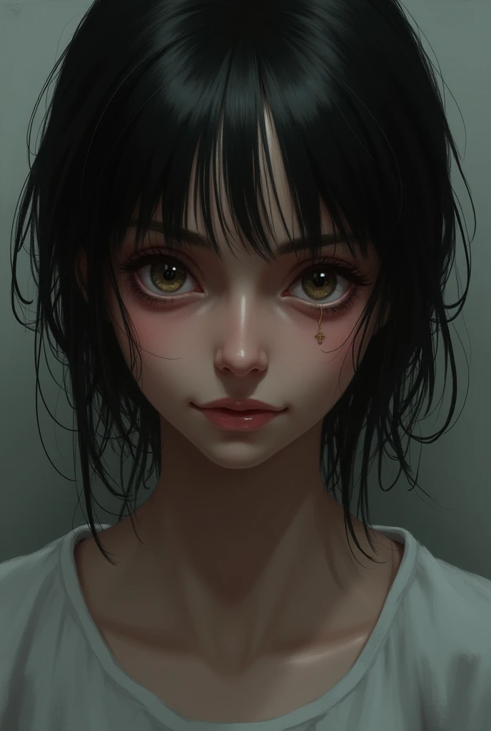 Girl with a salivating contemptuous expression with a smile
