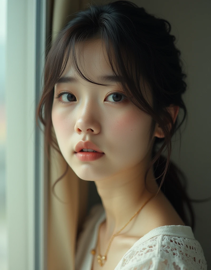 (Create a realistic and photorealistic photo image about girls)、Average Japanese girl、Shade、35mm retro analog film photo, blur, tint, depth