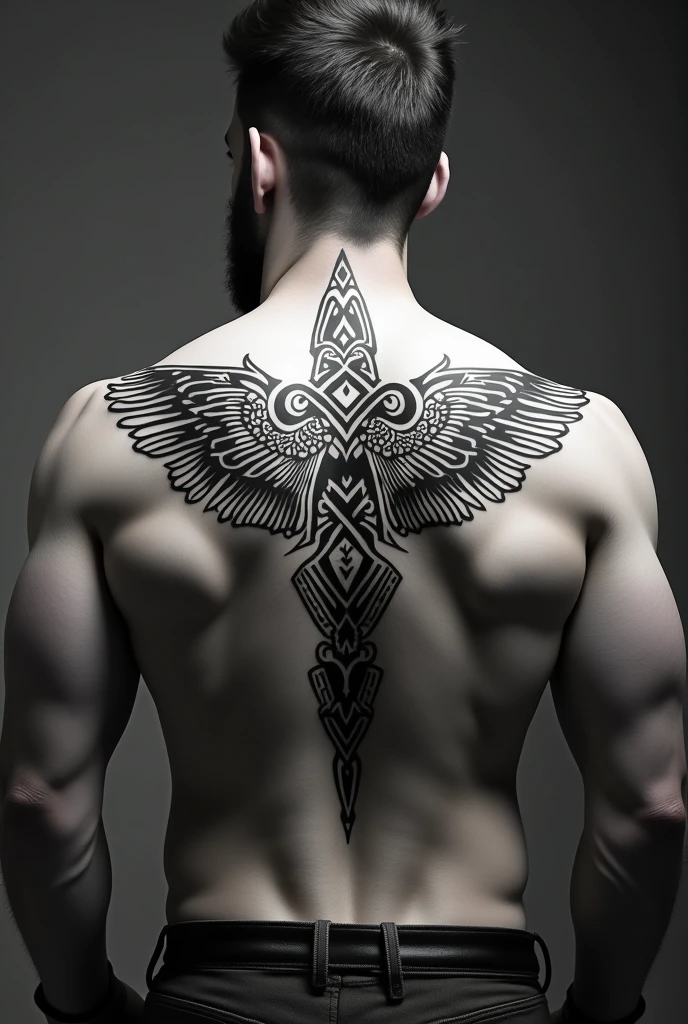 Nordic style tattoo on a man&#39;s back 