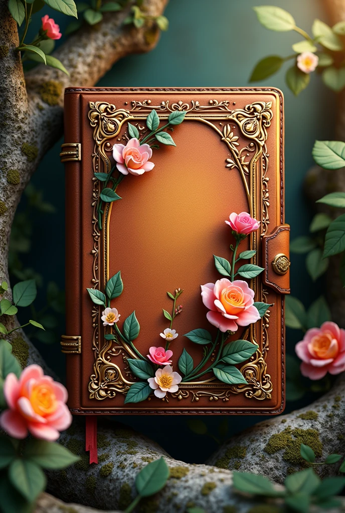 Vintage princess brown diary with 3D little colourful flowers and tree sides 